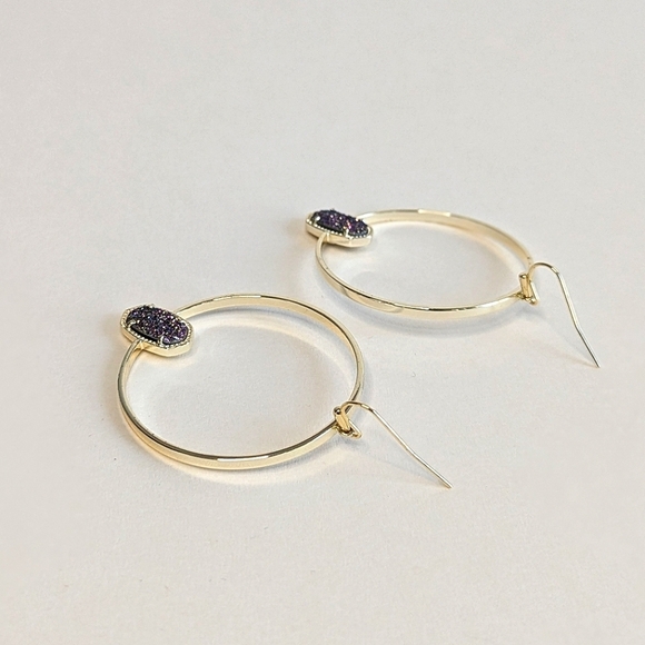 Kendra Scott Elora Open Circle Dangle Hoop Earrings Multi Colored Drusy - Picture 3 of 11